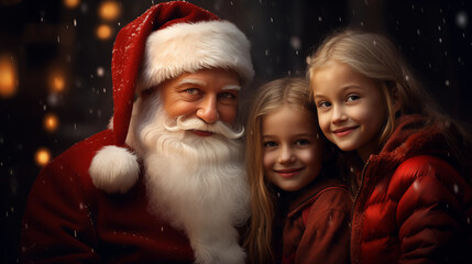 Fototapeta na wymiar Santa with children. Generative Ai.