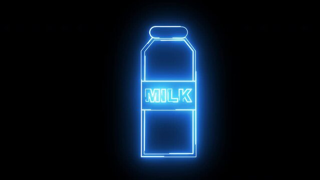 Animated milk bottle icon with neon effect