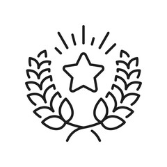 Star award decoration with laurel wreath branches outline icon. Vector congratulation win, ranking top quality sign. Excellent service, luxury reward