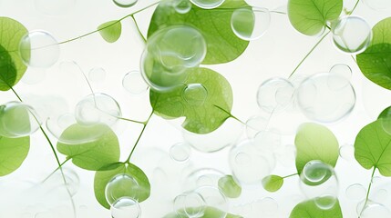  a close up of a bunch of water drops on a green plant with a green leaf in the middle of the picture.  generative ai
