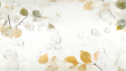  a picture of some leaves and bubbles on a white background with a place for text or a picture of some leaves and bubbles on a white background with a place for text.  generative ai