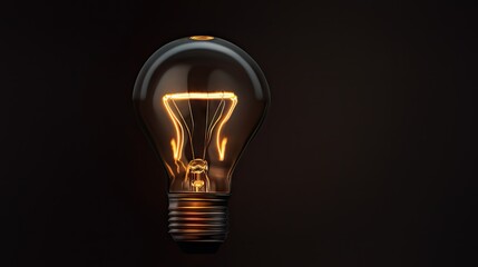  a light bulb with a glowing light inside on a black background with a reflection of the light in the bulb.  generative ai
