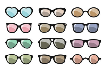 Collection of trendy hipster summer sunglasses. Fashion sunglasses, summer accessory. Icons, vector