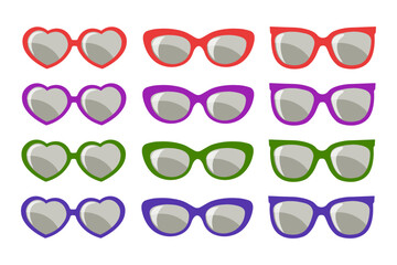 Collection of trendy hipster summer sunglasses. Fashion sunglasses, summer accessory. Icons, vector