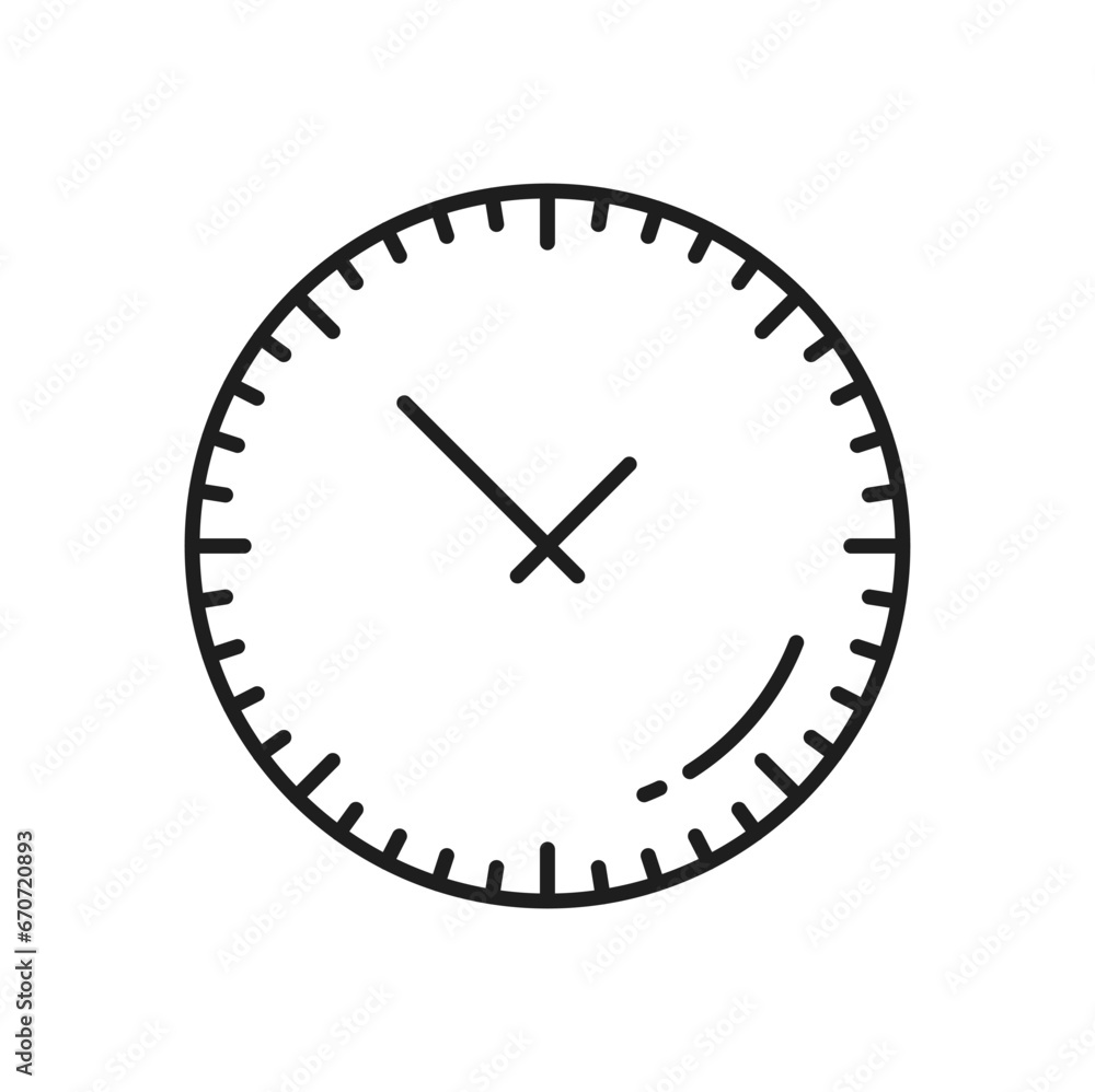 Poster Antique wall watch, time sign, timepiece outline icon. Vector clock timer watch with dial face hands. Thin line alarm, retro watch face with round shape dial