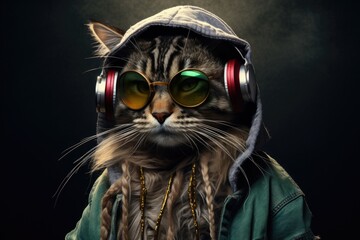 Cool cat with hip hop style - obrazy, fototapety, plakaty