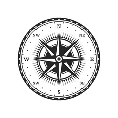 Old compass. Vintage map wind rose, vector North, South, East and West direction arrows star symbol. Sea travel and adventure, antique cartography and marine journey sign with nautical compass dial