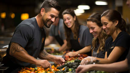 A diverse group of chefs preparing a multicultural feast
