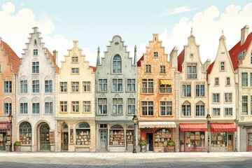 Fototapeta premium colorful houses and street with tiny shops