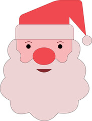 Santa Clause face with beard and hat. Cartoon Christmas character illustration isolated on white background. Cute Father Frost