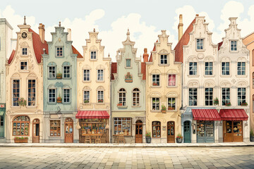 Obraz premium colorful houses and street with tiny shops