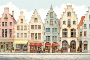 colorful houses and street with tiny shops