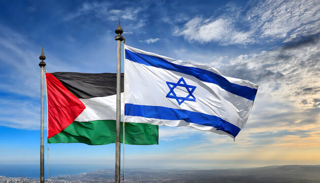 Israeli and Palestinian flags flying together