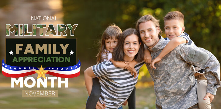 Happy military man with his family outdoors