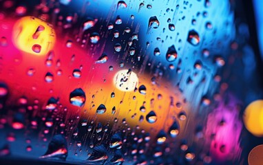 Raindrops on a glass, in the style of street scenes with vibrant colors