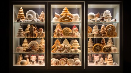  a display case filled with lots of different types of cookies and pretzels in different shapes and sizes and sizes.  generative ai