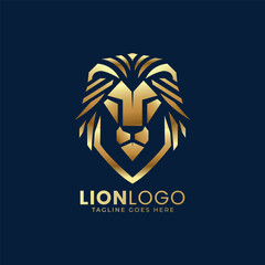 Golden Lion Head Logo, Gradient Lion Logo Design Template