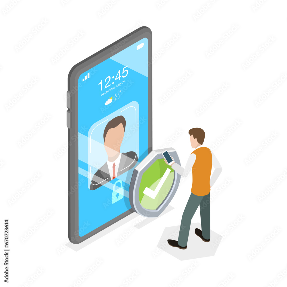 Aufkleber 3d isometric flat vector illustration of biometrics identification and verification, cyber security 
