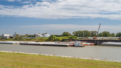 barge terminal in Chain of Rock Bypass Canal of Mississippi River above St Louis