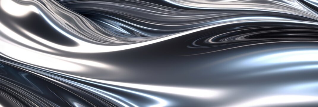 banner glossy silver metal fluid glossy chrome mirror water effect background backdrop texture 3d render illustration