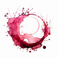 Wine stain red watercolor glass mark ring circle isolated drink background drop white alcohol. Red stain stamp spot paper wine splash cup texture splatter spill water round art winery blot trace.