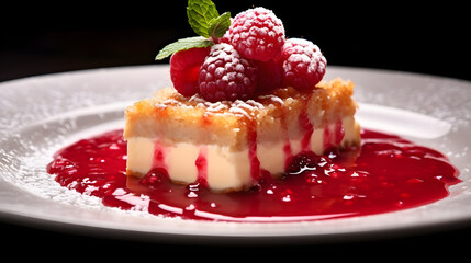 Beautiful tasty cake with raspberries
