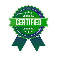 Color full certified label . Flat certified Blue and Green gradient with shine band sign. Vintage quality badge collection. premium quality, authentic, certified, best quality label for promotion.