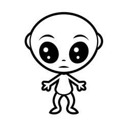 cute cartoon alien vecror illustration outline