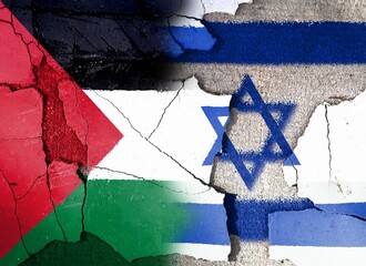 Palestine confrontation with Israel. Concept of flags. War and military. .