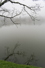 Foggy winter day at Sao Bernardo Lake. Tourist destination in Sao Francisco de Paula, South of Brazil