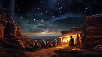 Bethlehem, the wise men followed the path of the star to the stable where Jesus was born - obrazy, fototapety, plakaty