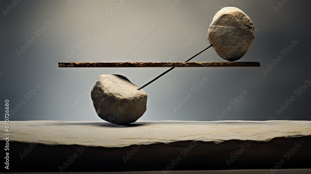 Poster a rock balanced on a balance beam with a rock balanced on top of it with a rock balanced on top of i