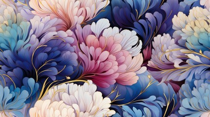  a close up of a bunch of flowers with blue, pink, and white flowers on it's petals.  generative ai