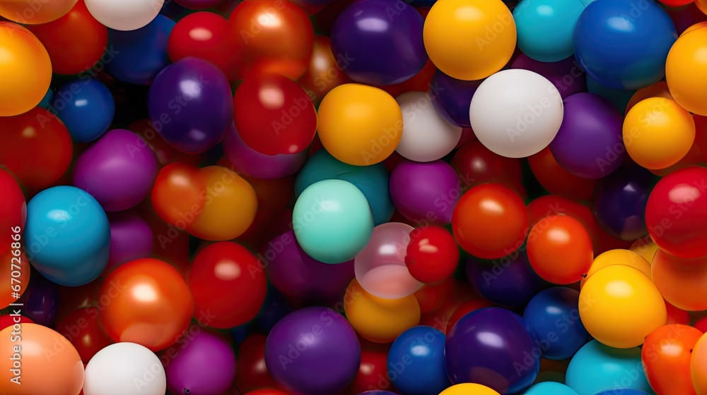 Poster  a group of multicolored balloons floating in the air with a caption in the middle of the image.  generative ai