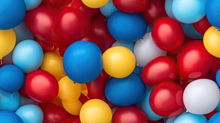  a bunch of balloons that are red, white, blue, and yellow with one balloon stuck in the middle of the balloon.  generative ai