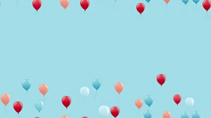  a group of red, white and blue balloons floating in the air with a blue sky in the back ground.  generative ai