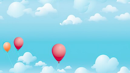  a group of red and orange balloons flying through a blue sky with white clouds on a sunny day with blue sky and white clouds.  generative ai