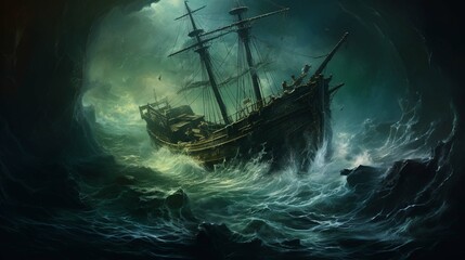 a shipwreck at sea. generative ai