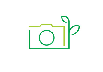 leaf camera logo design, nature photography vector illustration