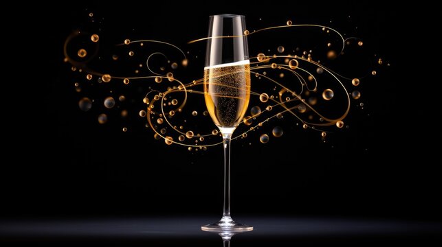  a glass of champagne with bubbles and a splash of water on a black background with a splash of water on the glass.  generative ai