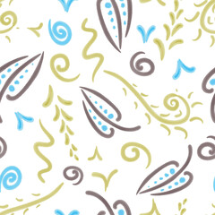 Obraz premium Seamless background of watercolor doodle sketches of various abstract decorative design elements 