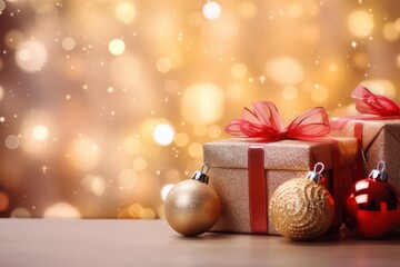 Fototapeta na wymiar Beautiful Christmas holidays gift boxes on floor in room. High Quality Image