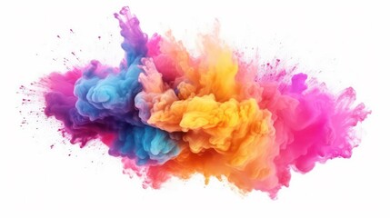 Abstract powder splatted background. Colorful powder explosion on white background. Colored cloud. Colorful dust explode. Paint Holi. High Quality Image