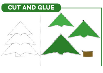 Cut and glue green Christmas tree. Worksheet for kids. Educational game.