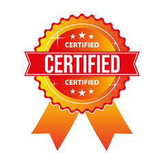 Color full certified label . Flat certified Yellow and Red gradient with shine Stars band sign, certified, best quality label for promotion.