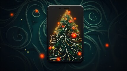 abstract christmas wallpaper on the smartphone. realistic 3D effect. 