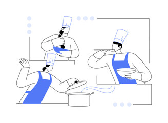 Teamwork in the kitchen abstract concept vector illustration.
