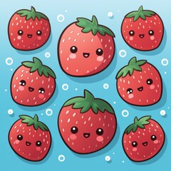 Fototapeta premium he cuteness of strawberries in a seamless pattern with a Kawaii theme.
