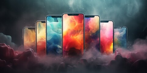 Variatons of vivid colored wallpaper art smartphone screen background images.  - obrazy, fototapety, plakaty