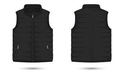 Black vest mockup front and back view, vector illustration - obrazy, fototapety, plakaty